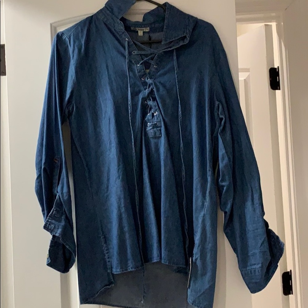 Lace up denim top